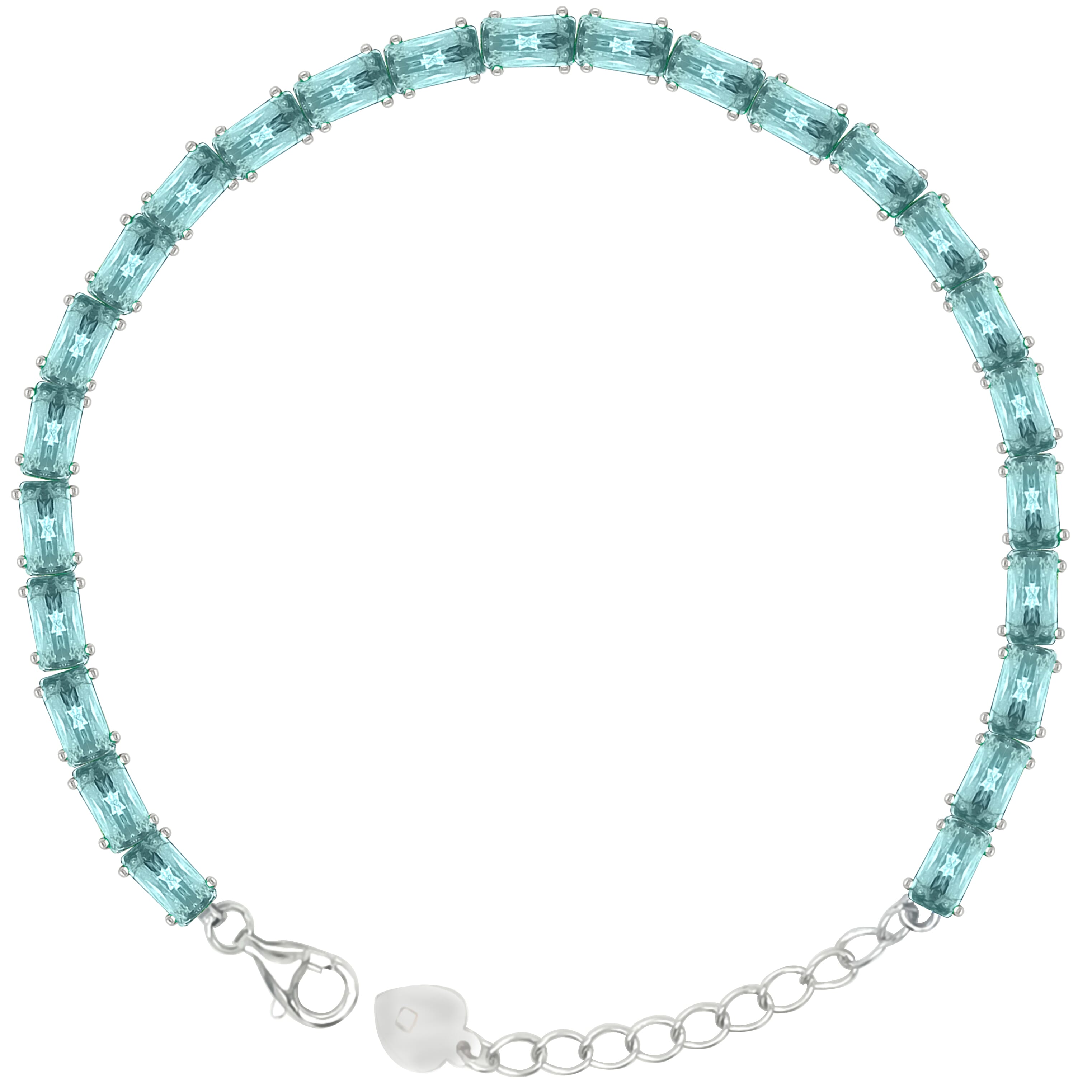 Asfour Crystal Tennis Bracelet With Turquoise Pear & Emerald Zircon In 925 Sterling Silver