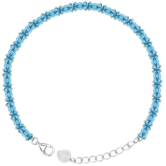Asfour Crystal Tennis Bracelet With Turquoise Pear & Emerald Zircon In 925 Sterling Silver