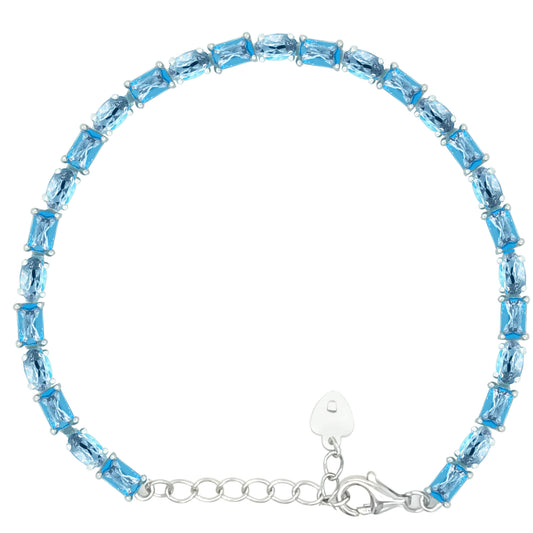 Asfour Crystal Tennis Bracelet With Turquoise Pear & Emerald Zircon In 925 Sterling Silver