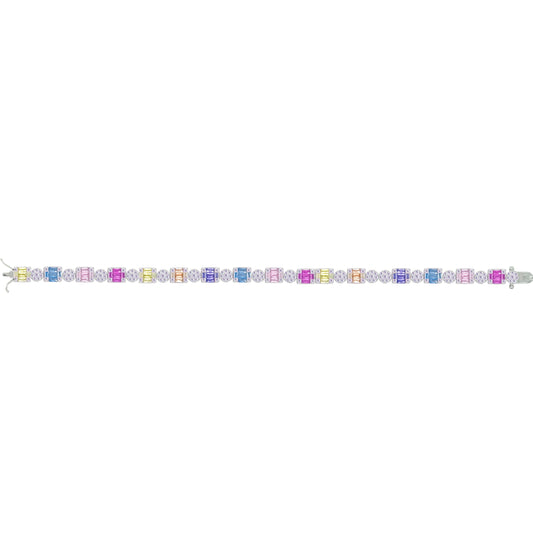 Asfour Crystal Tennis Bracelet With Turquoise Pear & Emerald Zircon In 925 Sterling Silver