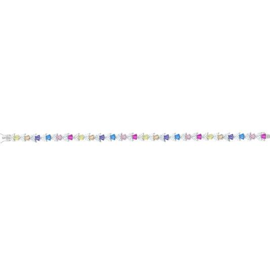 Asfour Crystal Tennis Bracelet With Turquoise Pear & Emerald Zircon In 925 Sterling Silver