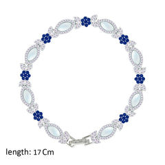Asfour Creations Tennis Bracelet With Blue Flower Design In 925 Sterling Silver – BD0360-WB