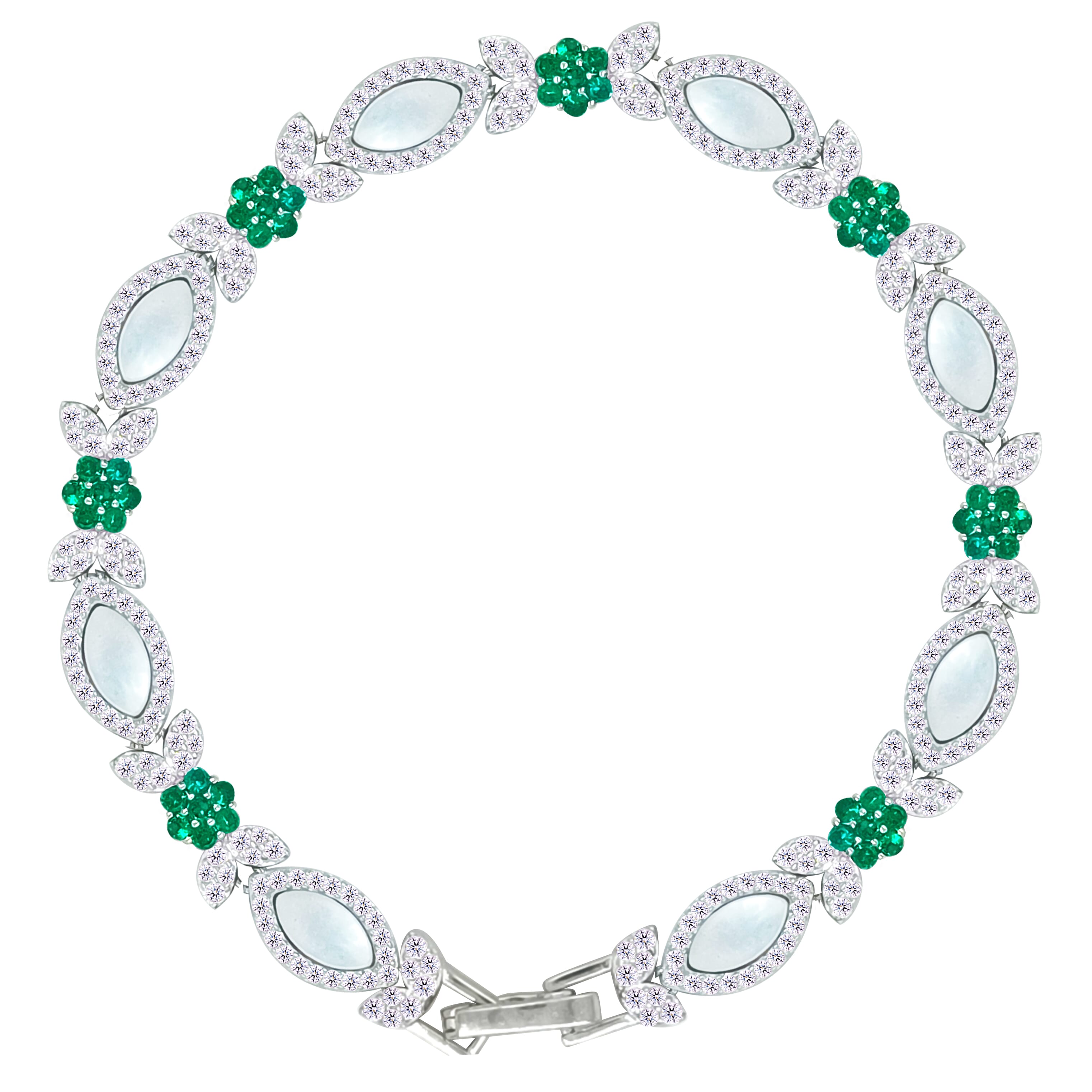 Asfour Crystal Tennis Bracelet With Turquoise Pear & Emerald Zircon In 925 Sterling Silver