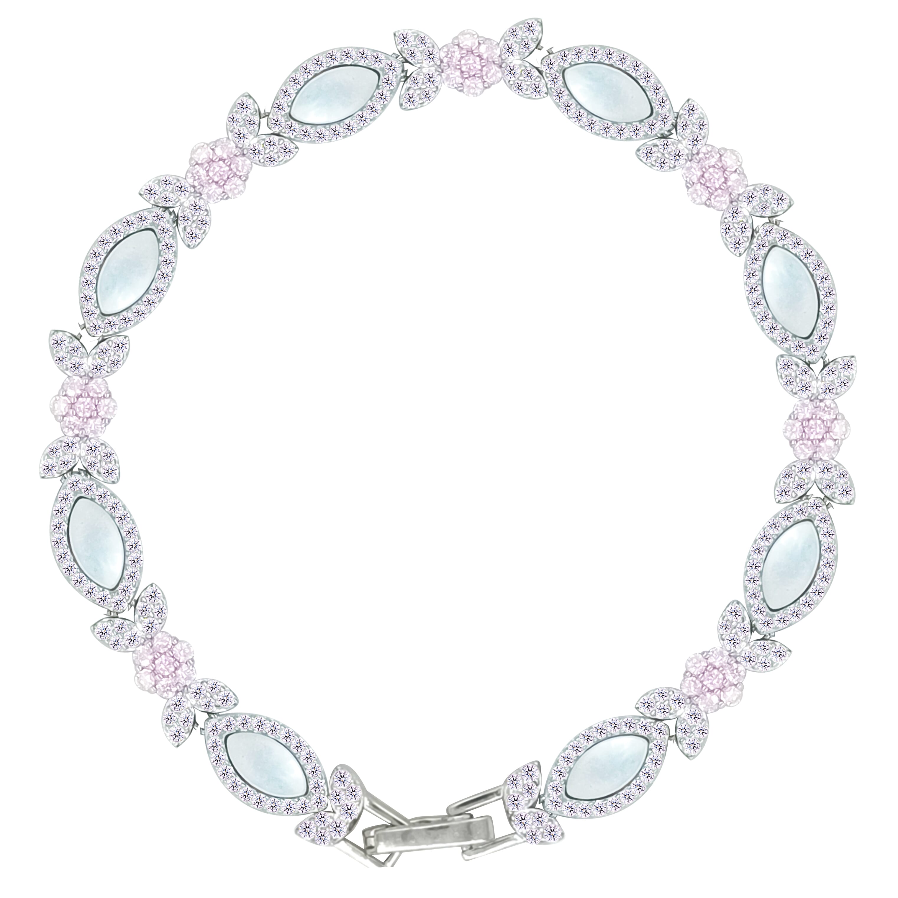 Asfour Crystal Tennis Bracelet With Turquoise Pear & Emerald Zircon In 925 Sterling Silver