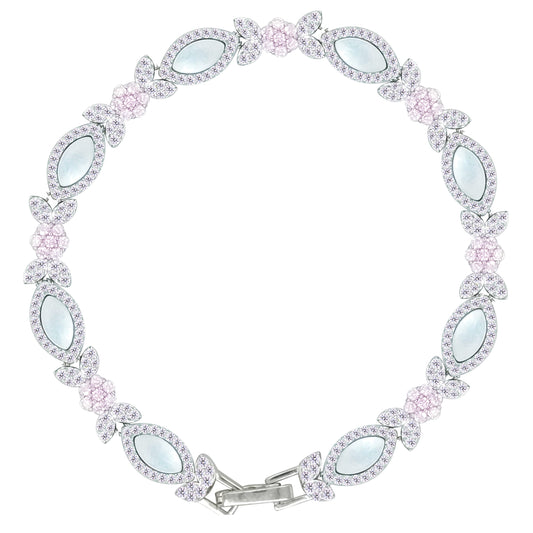 Asfour Crystal Tennis Bracelet With Turquoise Pear & Emerald Zircon In 925 Sterling Silver