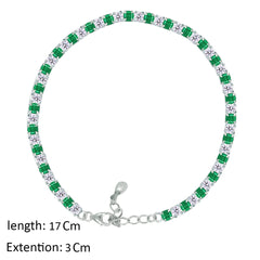 Asfour Creations Tennis Bracelet With Emerald & Clear Zircon In 925 Sterling Silver – BM0003-WG