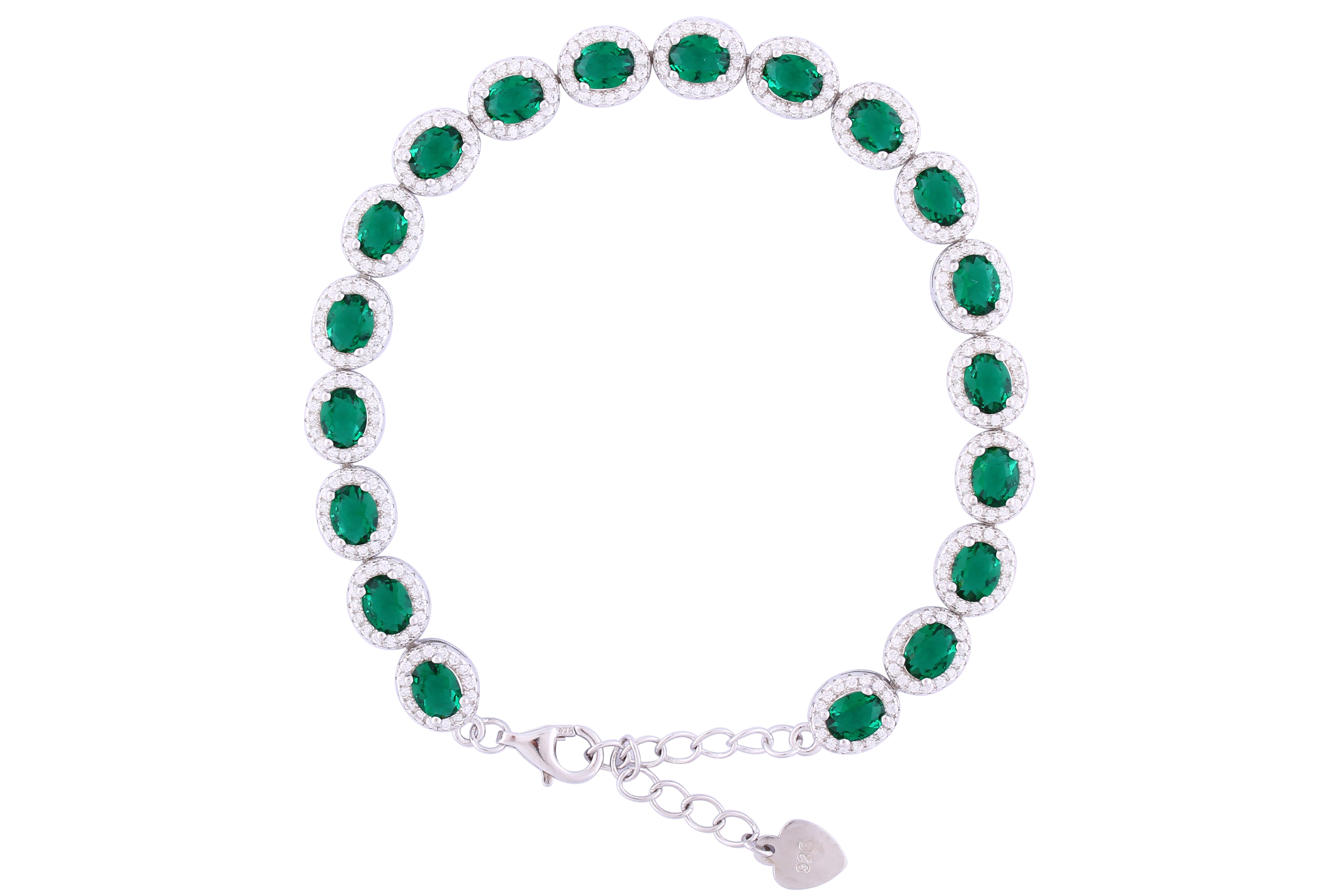 Asfour Crystal Tennis Bracelet With Turquoise Pear & Emerald Zircon In 925 Sterling Silver