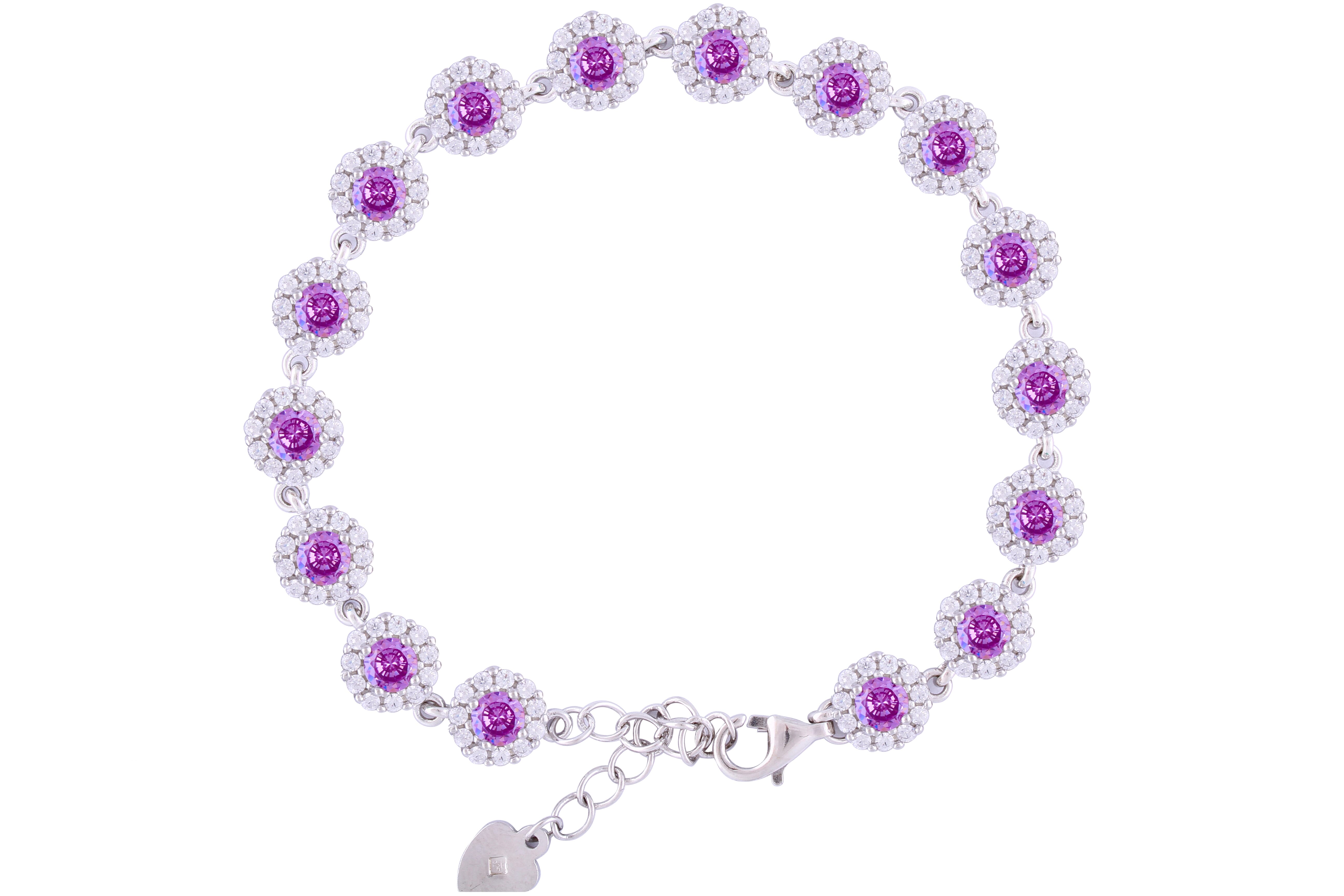 Asfour Crystal Halo Bracelet With Tenzanite Round Zircon Stones In 925 Sterling Silver BM0011-N