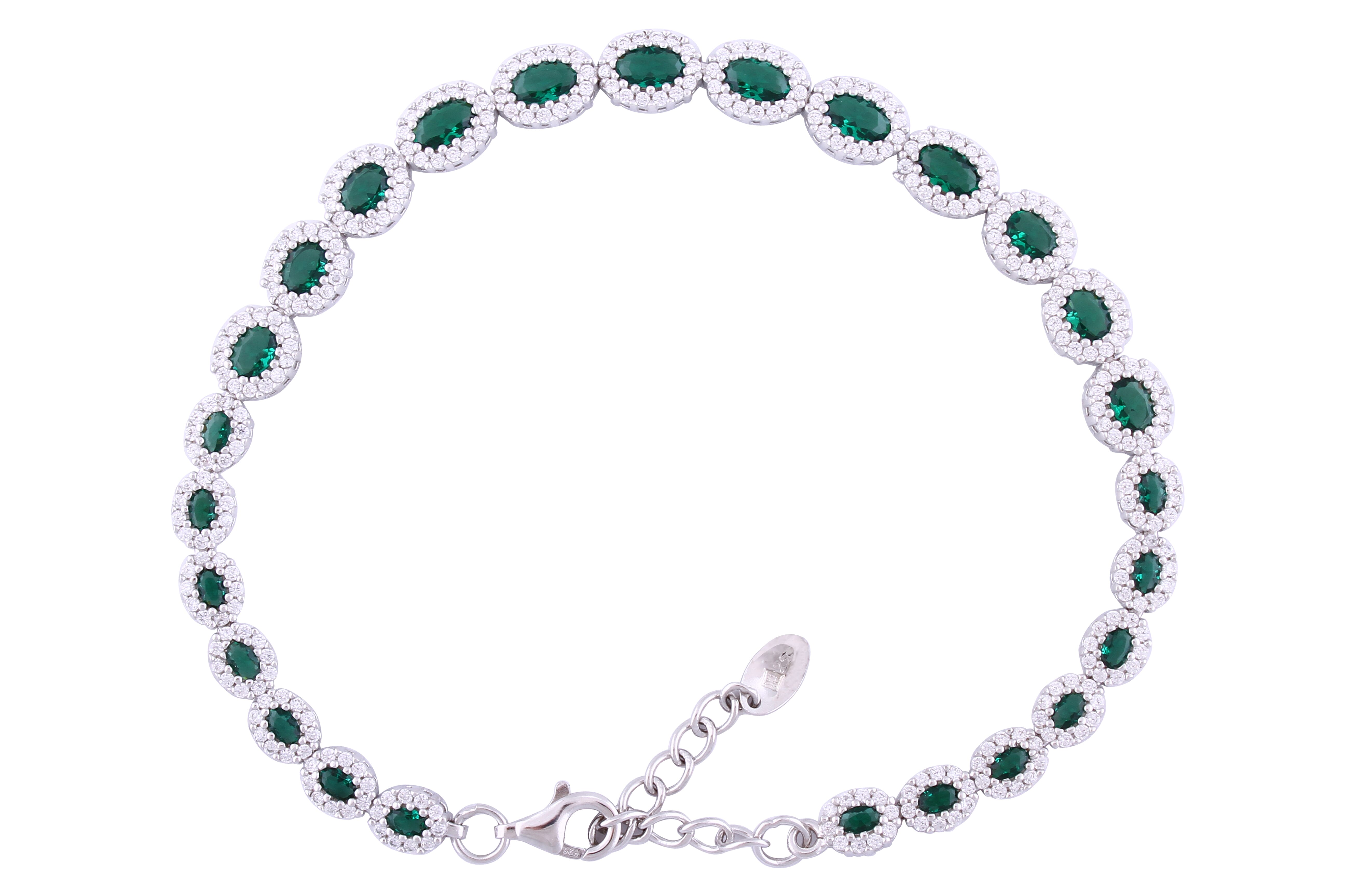Asfour Crystal Tennis Bracelet With Turquoise Pear & Emerald Zircon In 925 Sterling Silver
