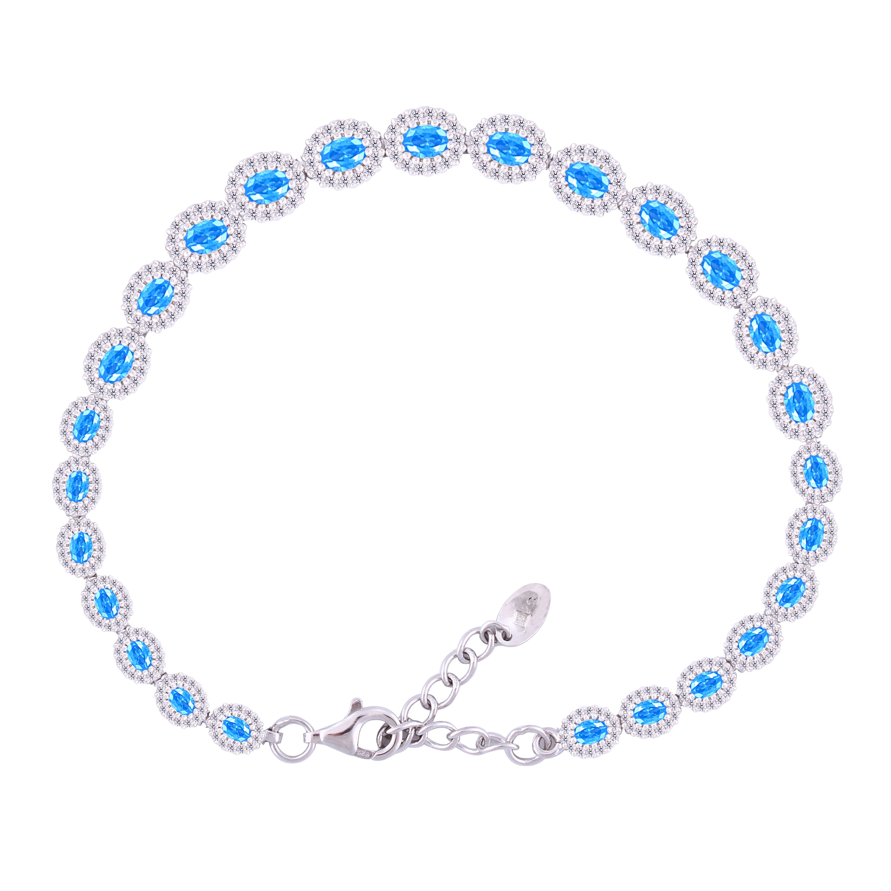 Asfour Crystal Tennis Bracelet With Turquoise Pear & Emerald Zircon In 925 Sterling Silver