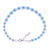 Asfour Crystal Tennis Bracelet With Turquoise Pear & Emerald Zircon In 925 Sterling Silver