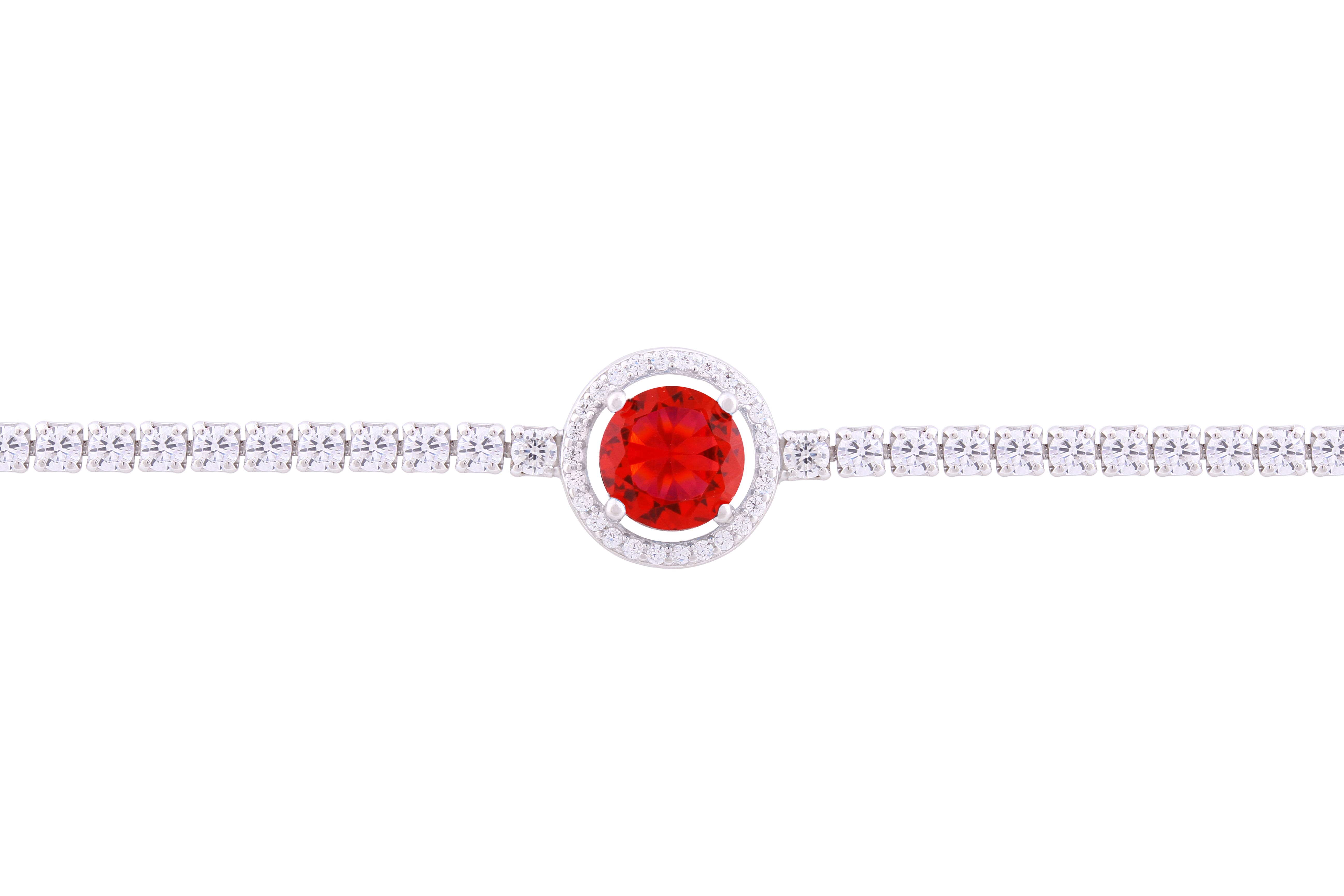 Asfour Crystal Tennis Bracelet With Halo Round Cut Ruby Zircon In 925 Sterling Silver BM0026-WR