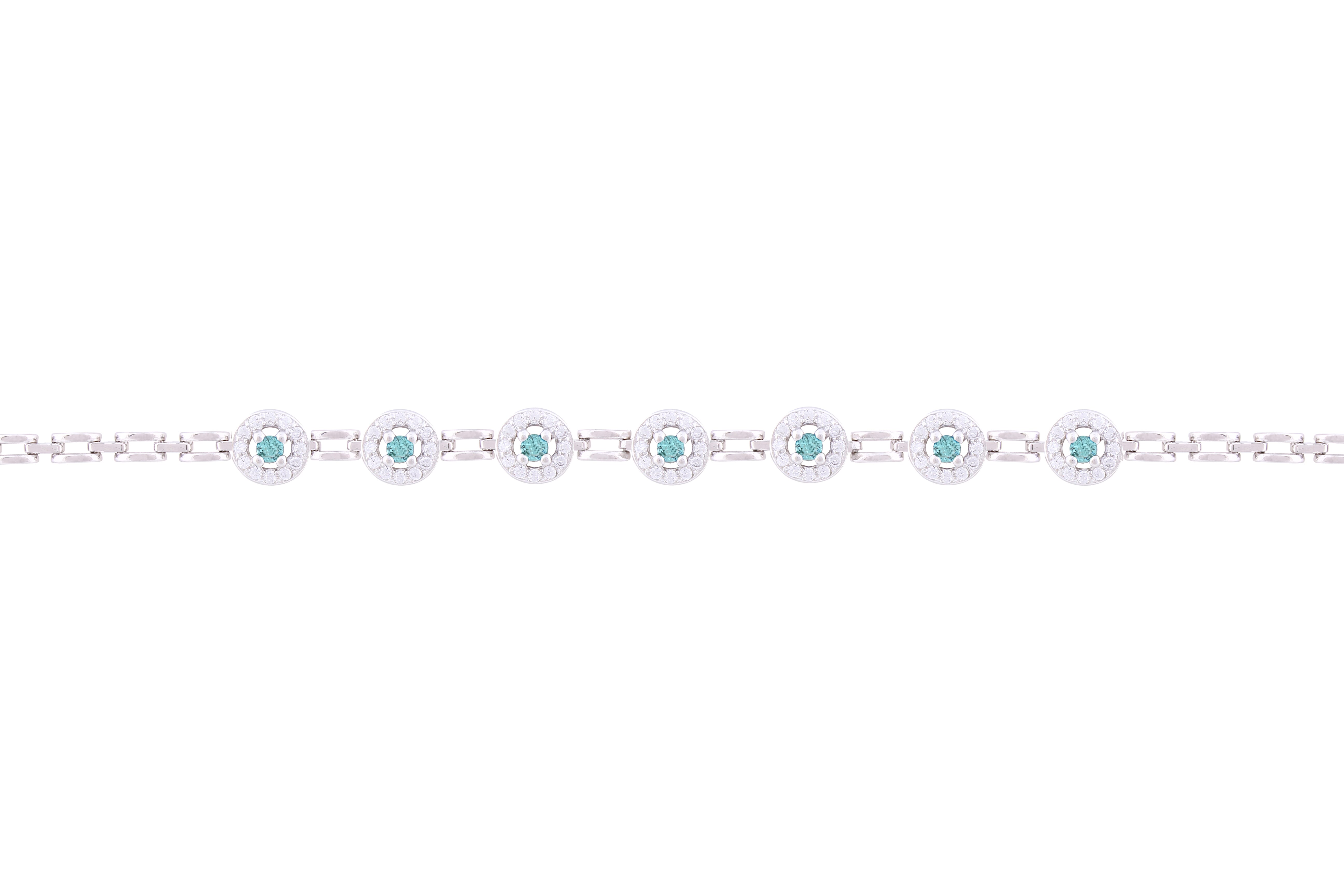 Asfour Crystal Chain Bracelet With Aquamarine Round Zircon Design In 925 Sterling Silver BM0043-WM