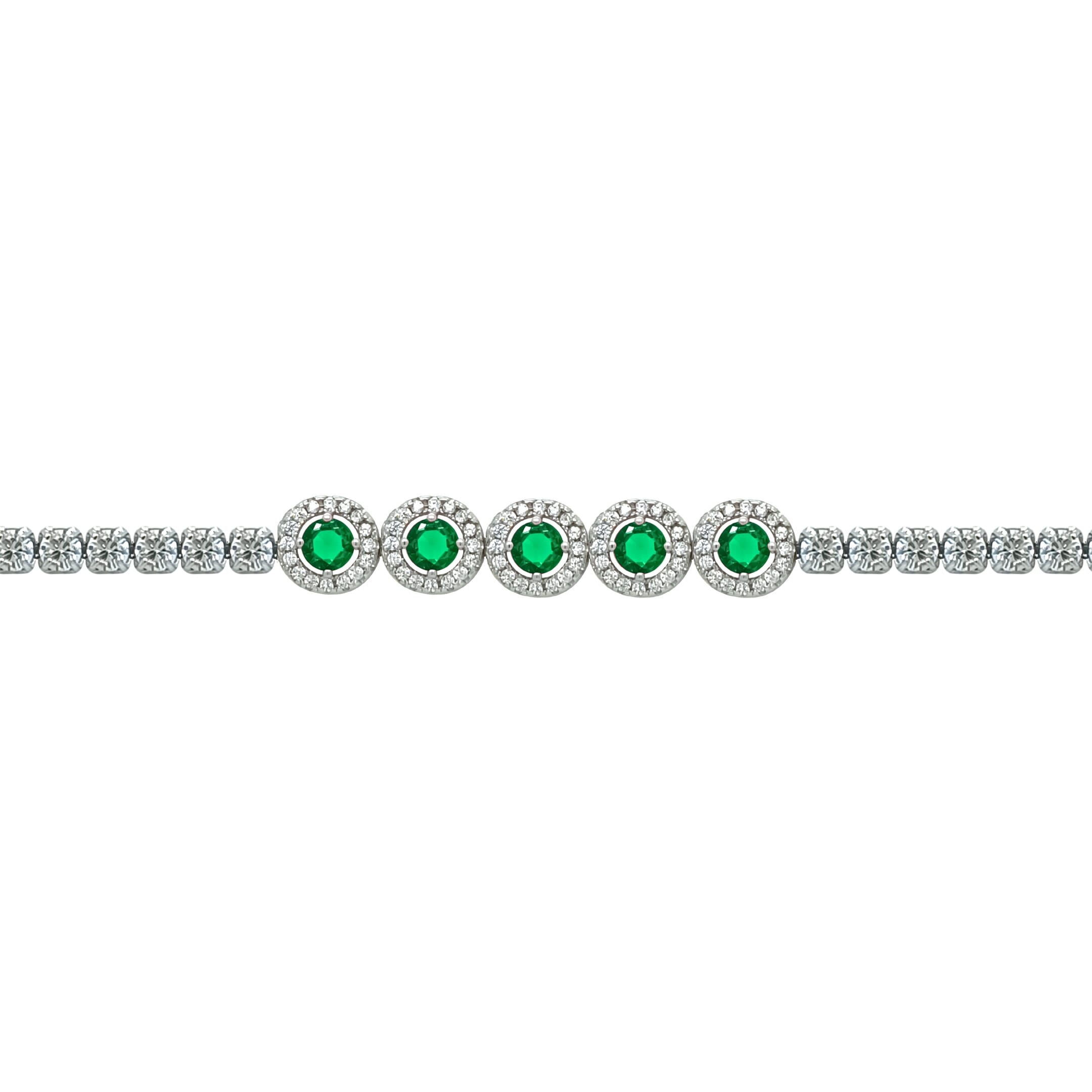 Asfour Crystal Tennis Bracelet With Turquoise Pear & Emerald Zircon In 925 Sterling Silver