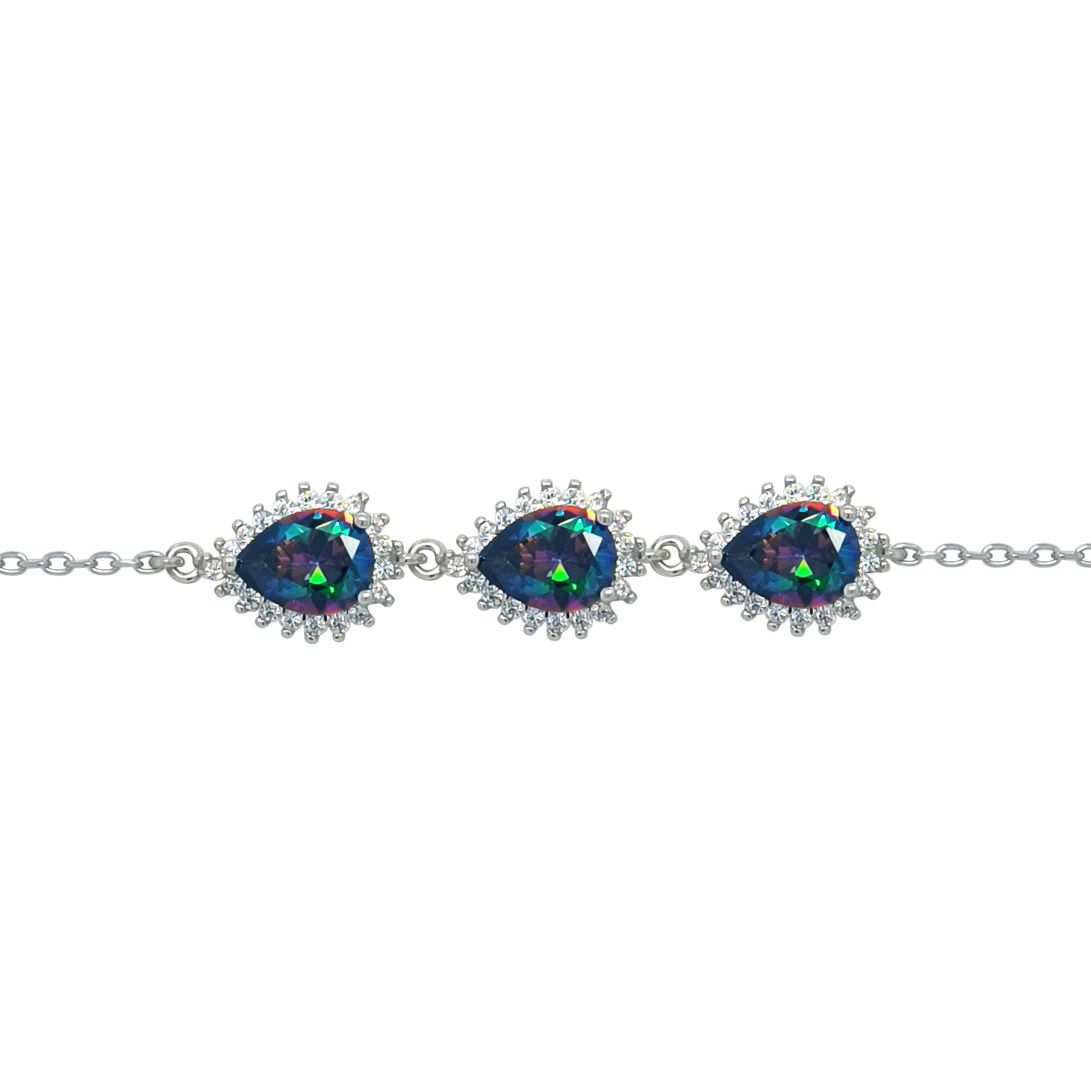 Asfour Crystal Tennis Bracelet With Turquoise Pear & Emerald Zircon In 925 Sterling Silver