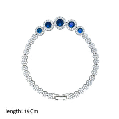 Asfour Creations Tennis Bracelet With Blue Round Zircon In 925 Sterling Silver – BM0061-WB