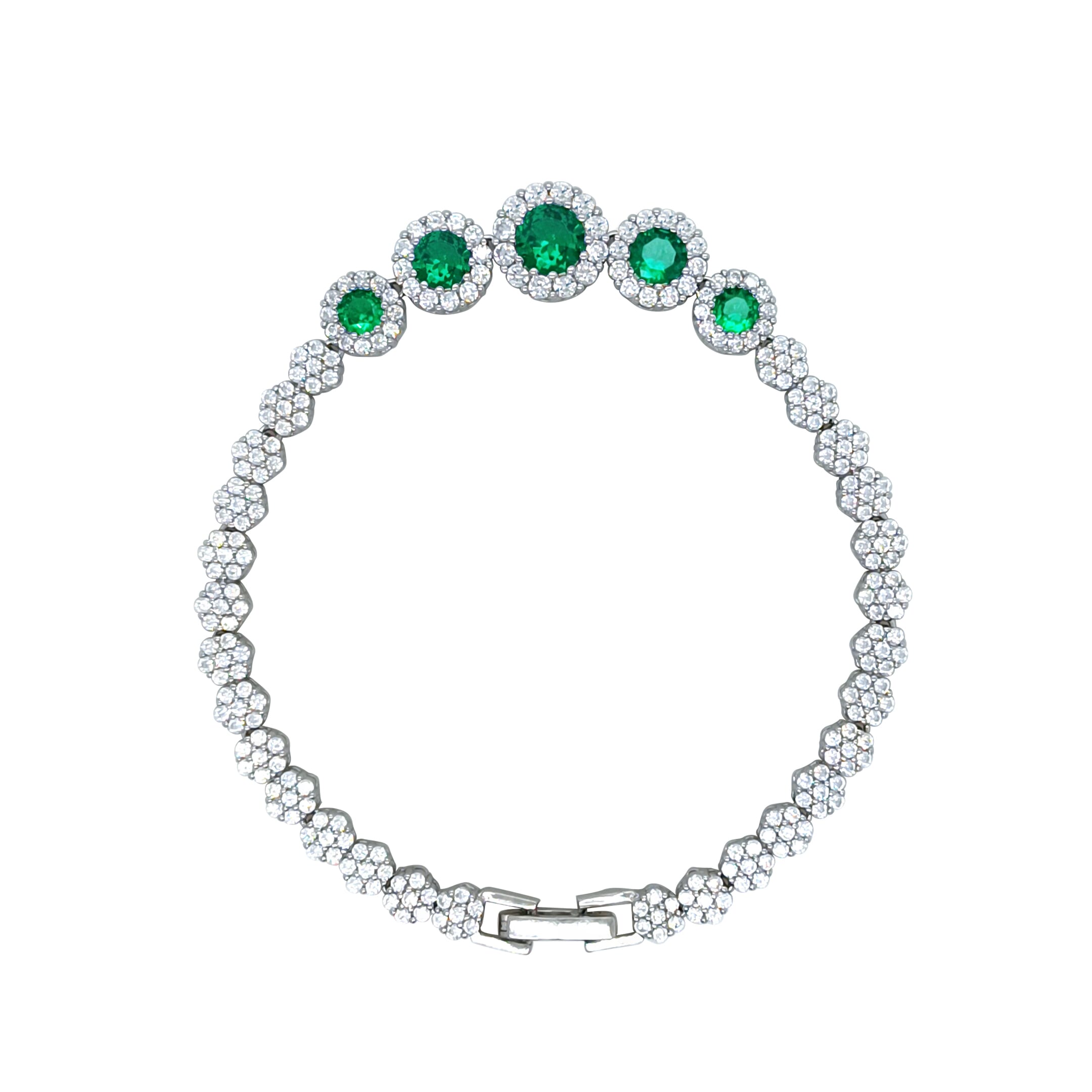 Asfour Crystal Tennis Bracelet With Turquoise Pear & Emerald Zircon In 925 Sterling Silver