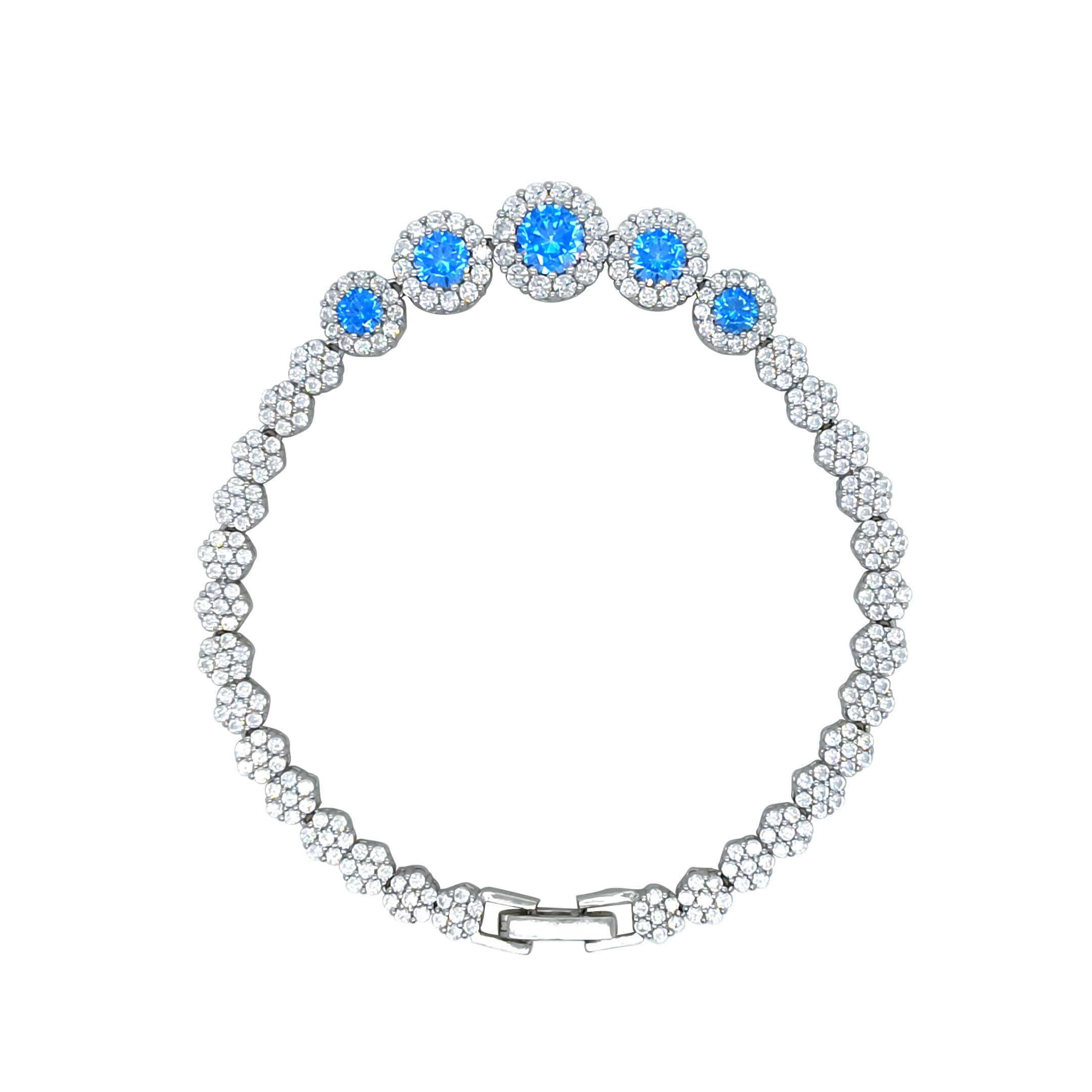 Asfour Crystal Tennis Bracelet With Turquoise Pear & Emerald Zircon In 925 Sterling Silver