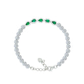 Asfour Crystal Tennis Bracelet With Turquoise Pear & Emerald Zircon In 925 Sterling Silver