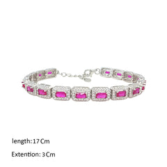 Asfour Crystal Tennis Bracelet With Emerald Fuchsia Design In 925 Sterling Silver-BM0063-Q-WF