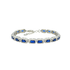 Asfour Crystal Tennis Bracelet With Turquoise Pear & Emerald Zircon In 925 Sterling Silver