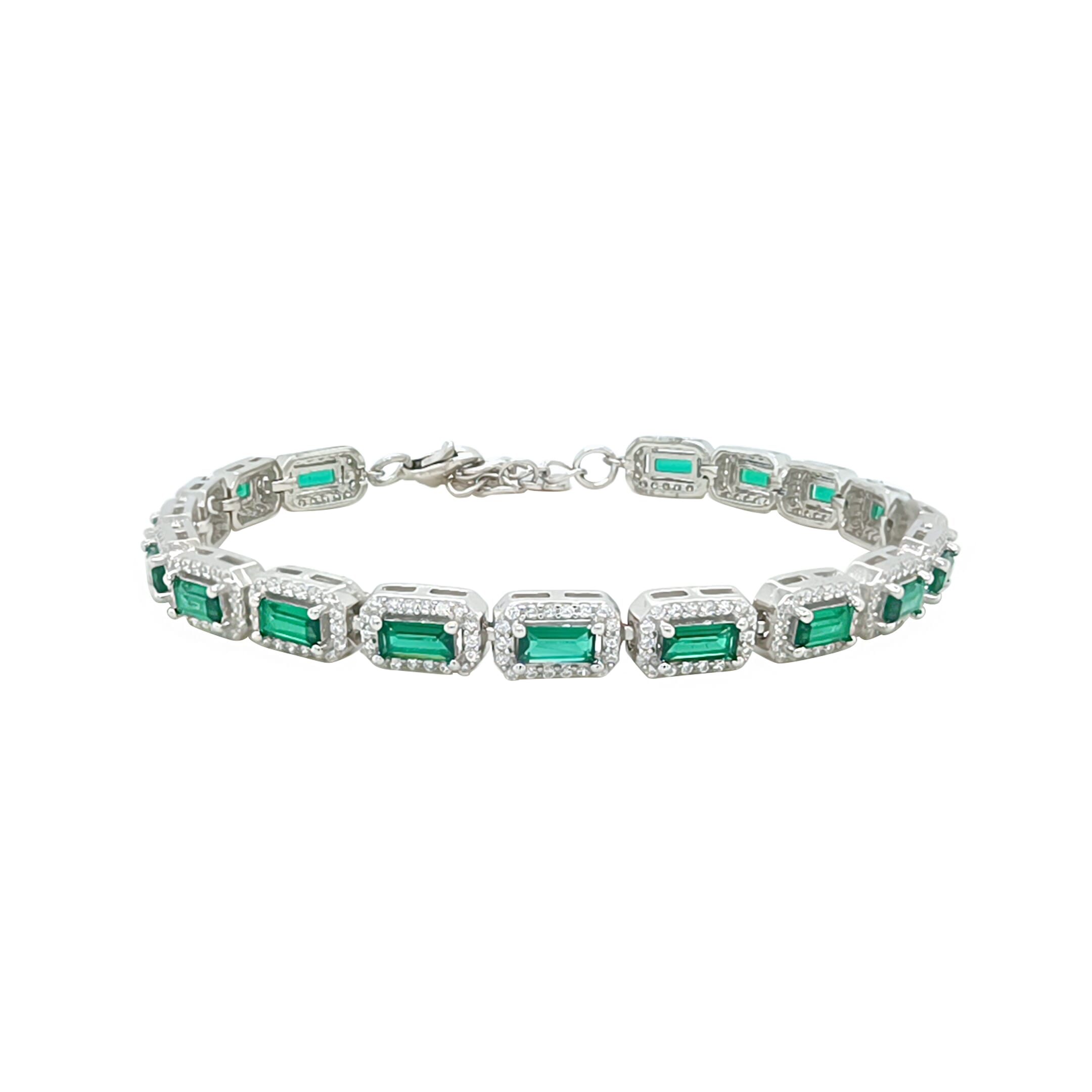 Asfour Crystal Tennis Bracelet With Turquoise Pear & Emerald Zircon In 925 Sterling Silver