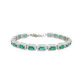 Asfour Crystal Tennis Bracelet With Turquoise Pear & Emerald Zircon In 925 Sterling Silver