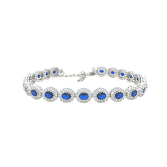 Asfour Crystal Tennis Bracelet With Turquoise Pear & Emerald Zircon In 925 Sterling Silver
