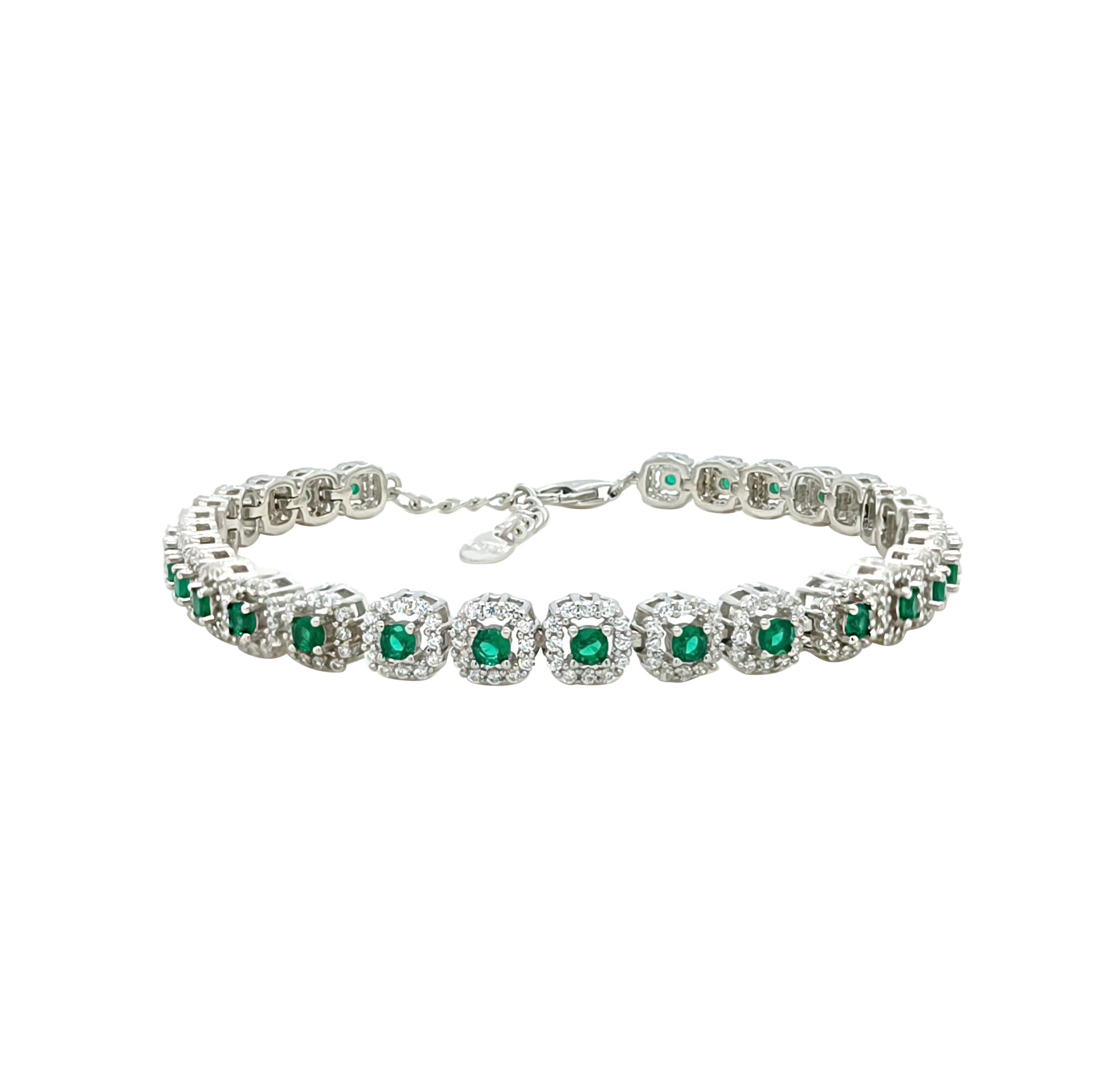Asfour Crystal Tennis Bracelet With Turquoise Pear & Emerald Zircon In 925 Sterling Silver