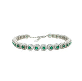 Asfour Crystal Tennis Bracelet With Turquoise Pear & Emerald Zircon In 925 Sterling Silver