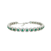 Asfour Crystal Tennis Bracelet With Turquoise Pear & Emerald Zircon In 925 Sterling Silver