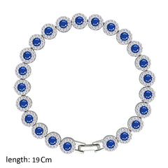 Asfour Crystal Tennis Bracelet With Blue Round Zircon Stones In 925 Sterling Silver-BM0068-WB