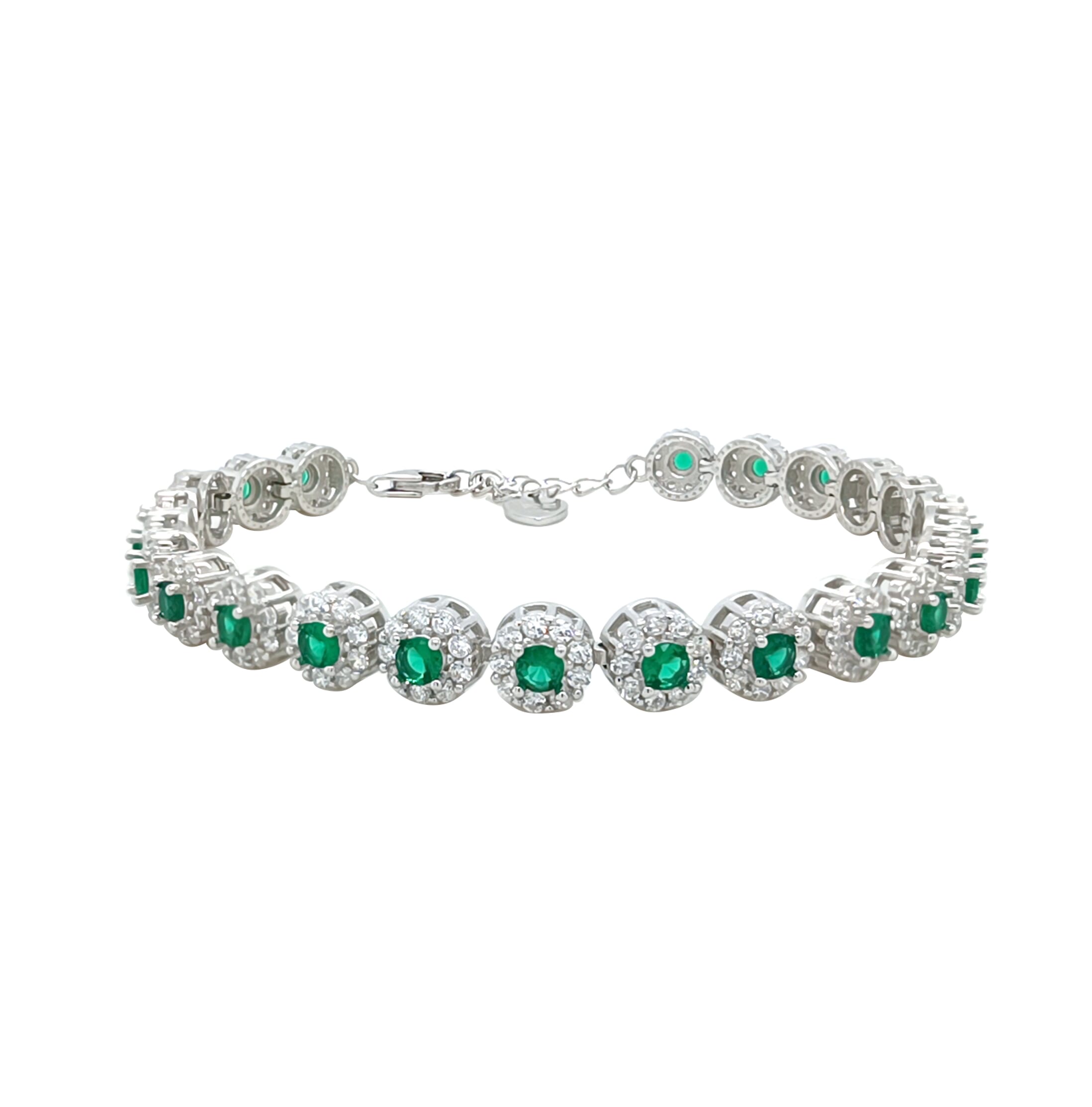 Asfour Crystal Tennis Bracelet With Turquoise Pear & Emerald Zircon In 925 Sterling Silver