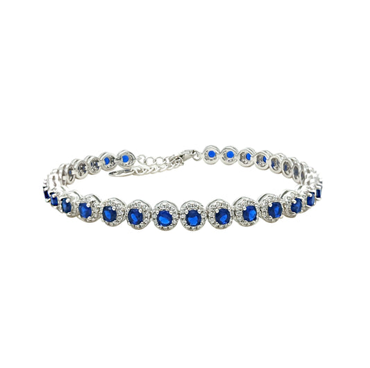 Asfour Crystal Tennis Bracelet With Turquoise Pear & Emerald Zircon In 925 Sterling Silver