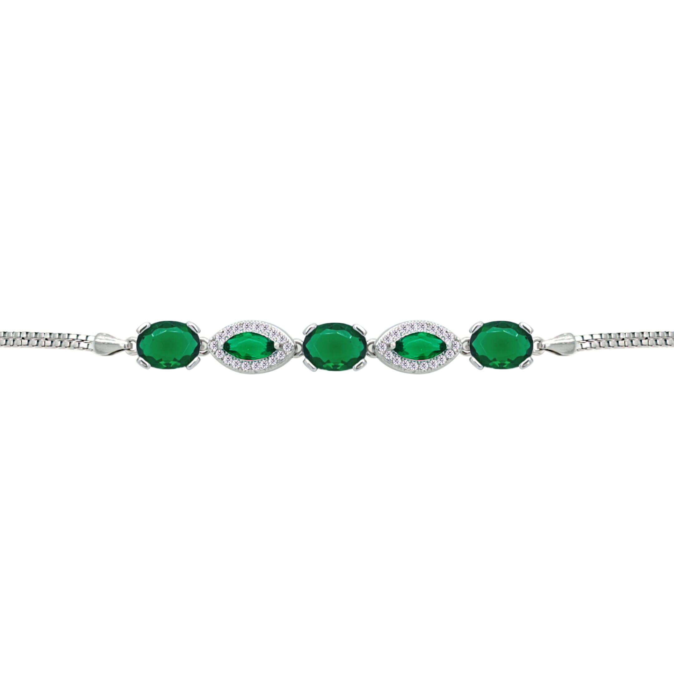 Asfour Crystal Tennis Bracelet With Turquoise Pear & Emerald Zircon In 925 Sterling Silver