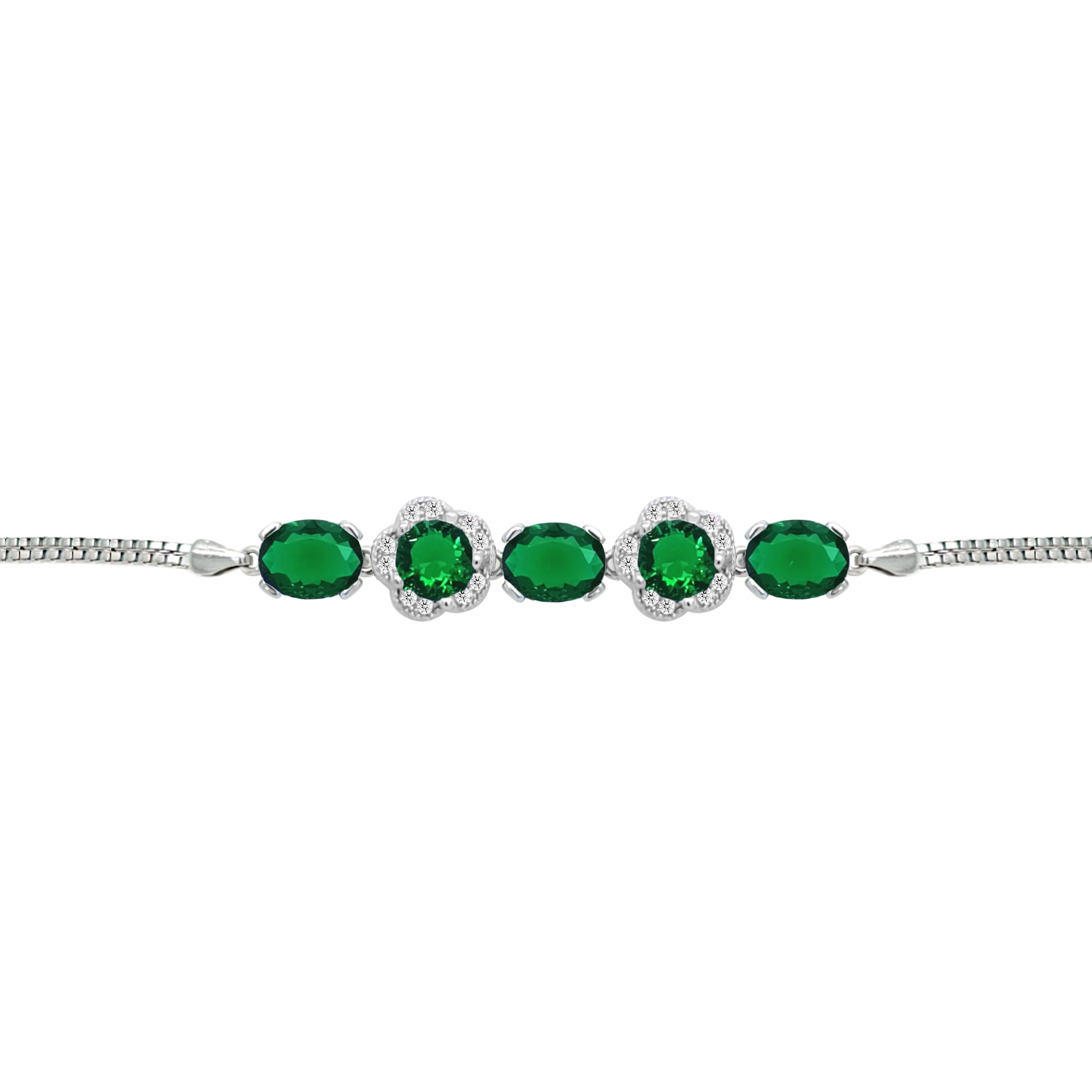 Asfour Crystal Tennis Bracelet With Turquoise Pear & Emerald Zircon In 925 Sterling Silver