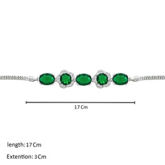 Asfour Crystal Box Chain Bracelet With Emerald Flower & Oval Design In 925 Sterling Silver-BM0076-G