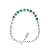 Asfour Crystal Tennis Bracelet With Turquoise Pear & Emerald Zircon In 925 Sterling Silver