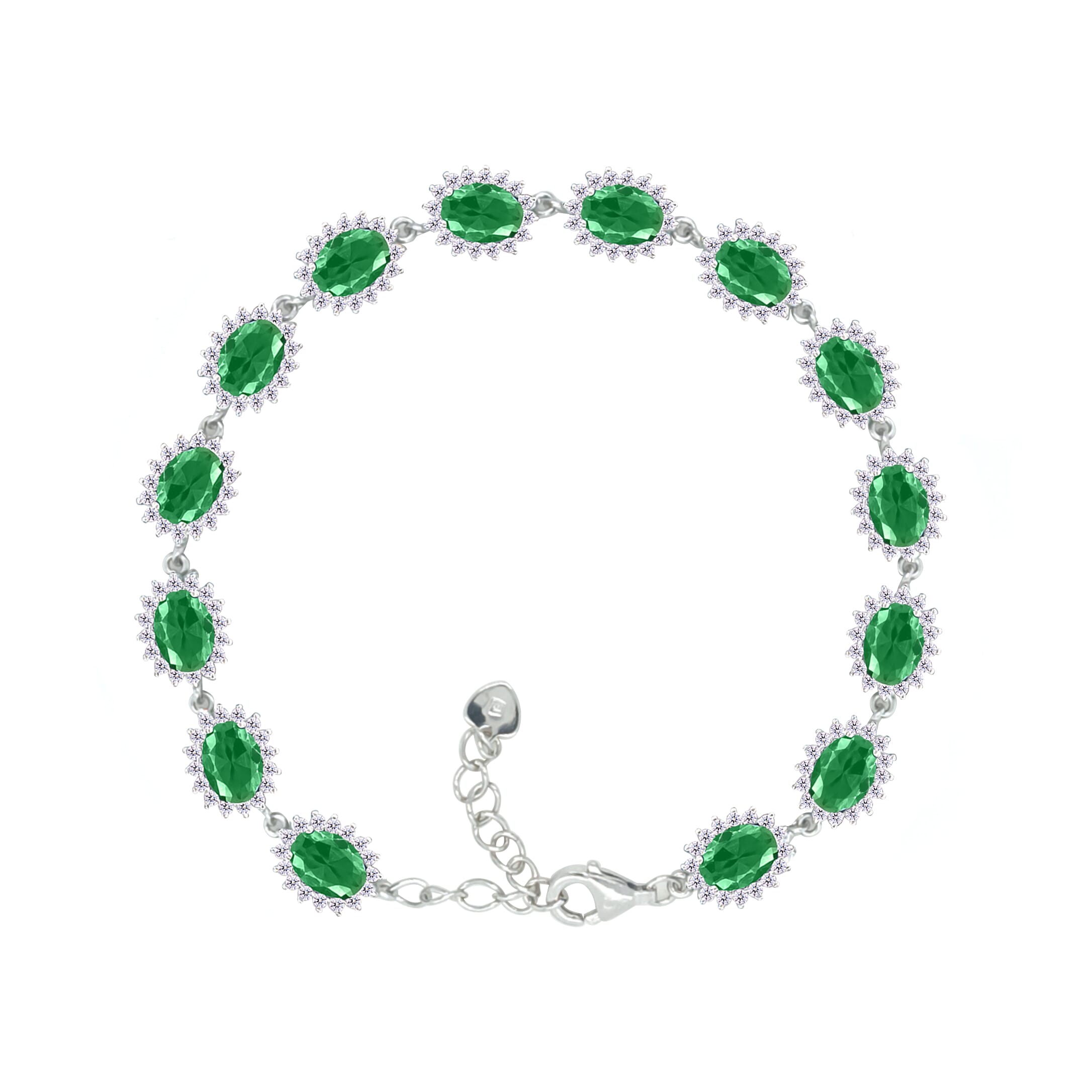 Asfour Crystal Tennis Bracelet With Turquoise Pear & Emerald Zircon In 925 Sterling Silver