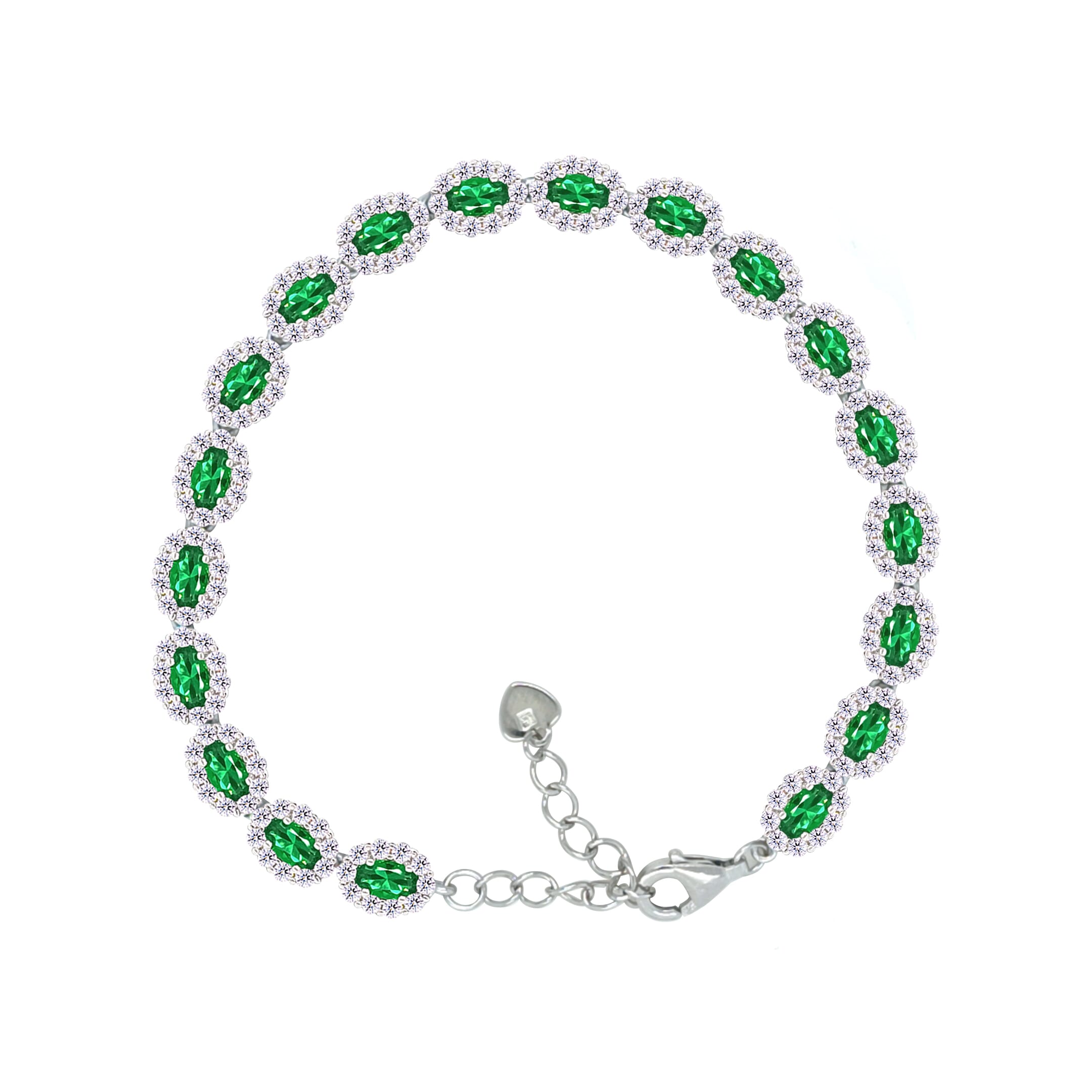 Asfour Crystal Tennis Bracelet With Turquoise Pear & Emerald Zircon In 925 Sterling Silver