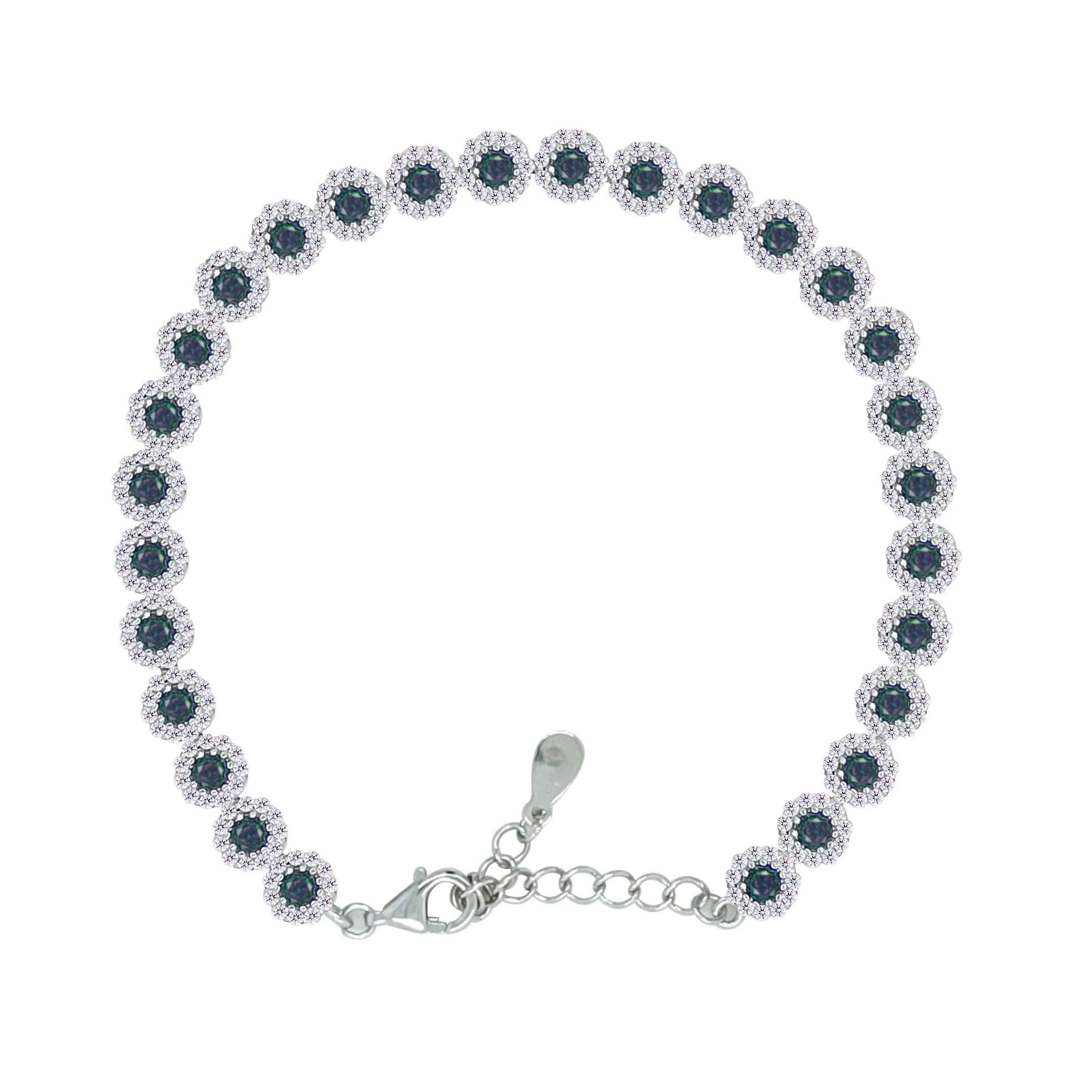 Asfour Crystal Tennis Bracelet With Turquoise Pear & Emerald Zircon In 925 Sterling Silver