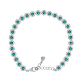 Asfour Crystal Tennis Bracelet With Turquoise Pear & Emerald Zircon In 925 Sterling Silver