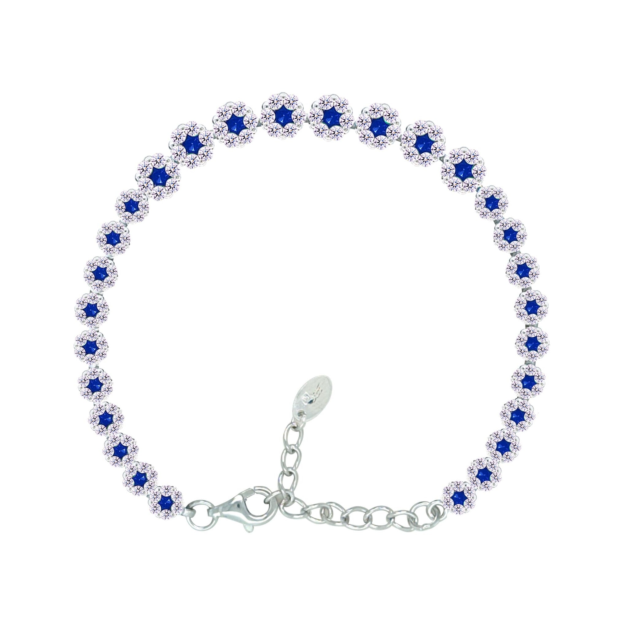 Asfour Crystal Tennis Bracelet With Turquoise Pear & Emerald Zircon In 925 Sterling Silver