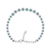 Asfour Crystal Tennis Bracelet With Turquoise Pear & Emerald Zircon In 925 Sterling Silver