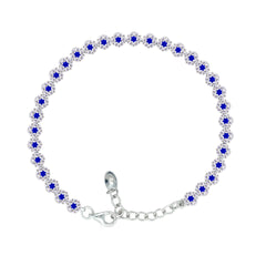 Asfour Crystal Tennis Bracelet With Turquoise Pear & Emerald Zircon In 925 Sterling Silver