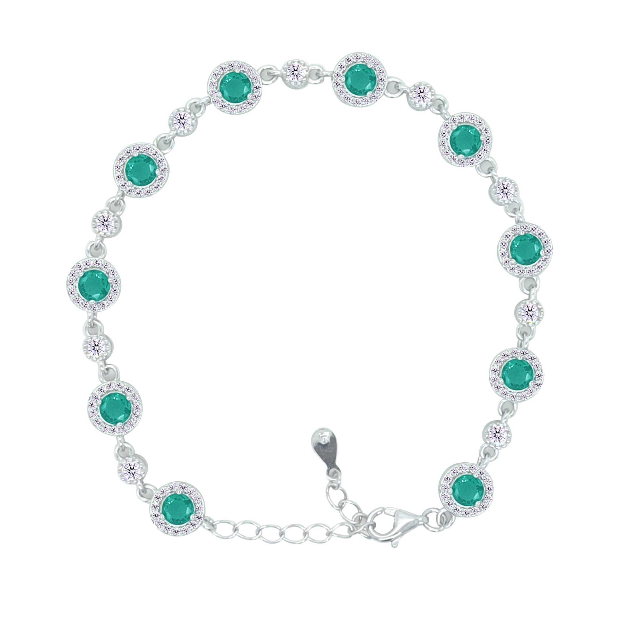 Asfour Crystal Tennis Bracelet With Turquoise Pear & Emerald Zircon In 925 Sterling Silver