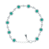 Asfour Crystal Tennis Bracelet With Turquoise Pear & Emerald Zircon In 925 Sterling Silver