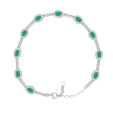 Asfour Crystal Tennis Bracelet With Turquoise Pear & Emerald Zircon In 925 Sterling Silver