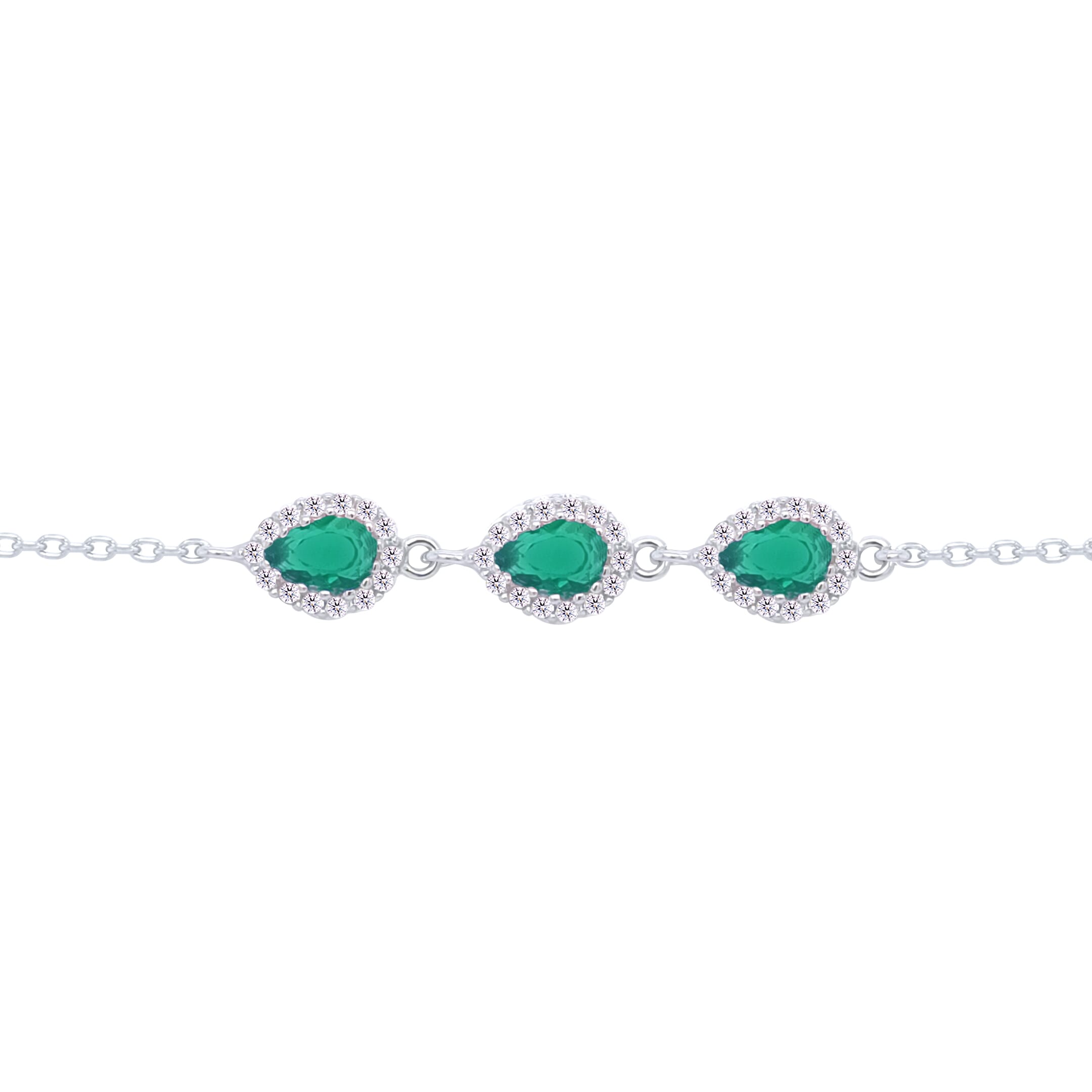 Asfour Crystal Tennis Bracelet With Turquoise Pear & Emerald Zircon In 925 Sterling Silver