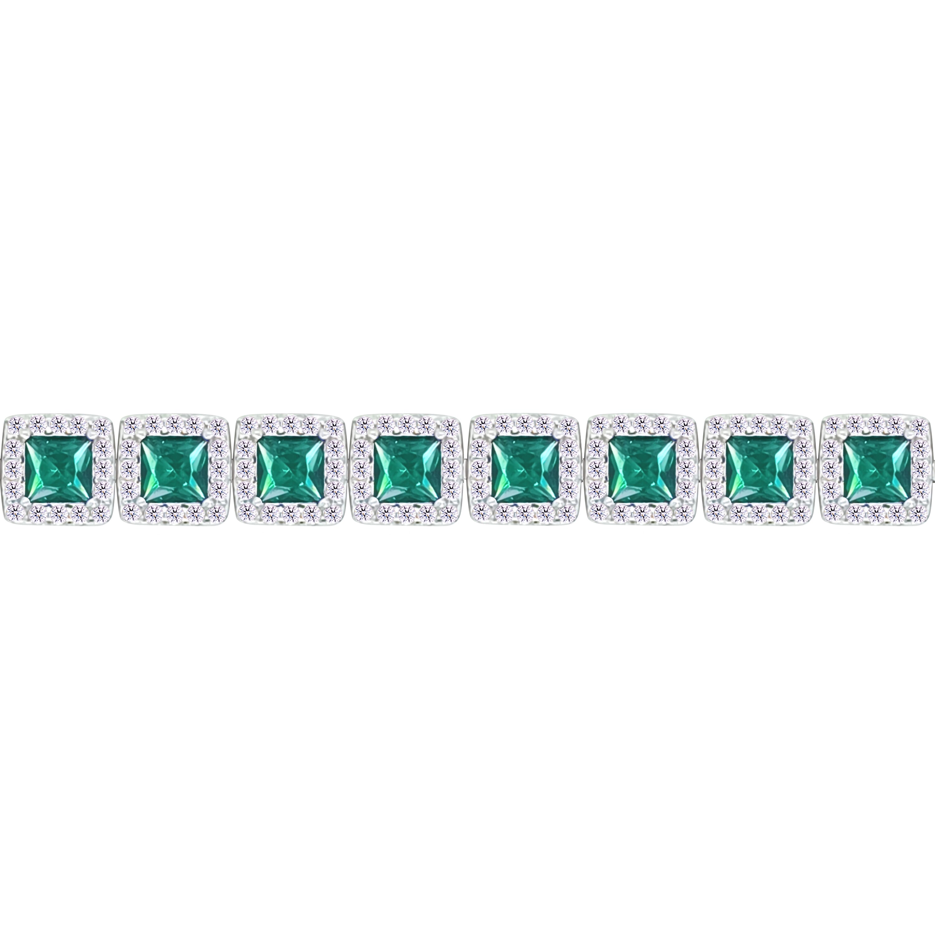 Asfour Crystal Tennis Bracelet With Turquoise Pear & Emerald Zircon In 925 Sterling Silver